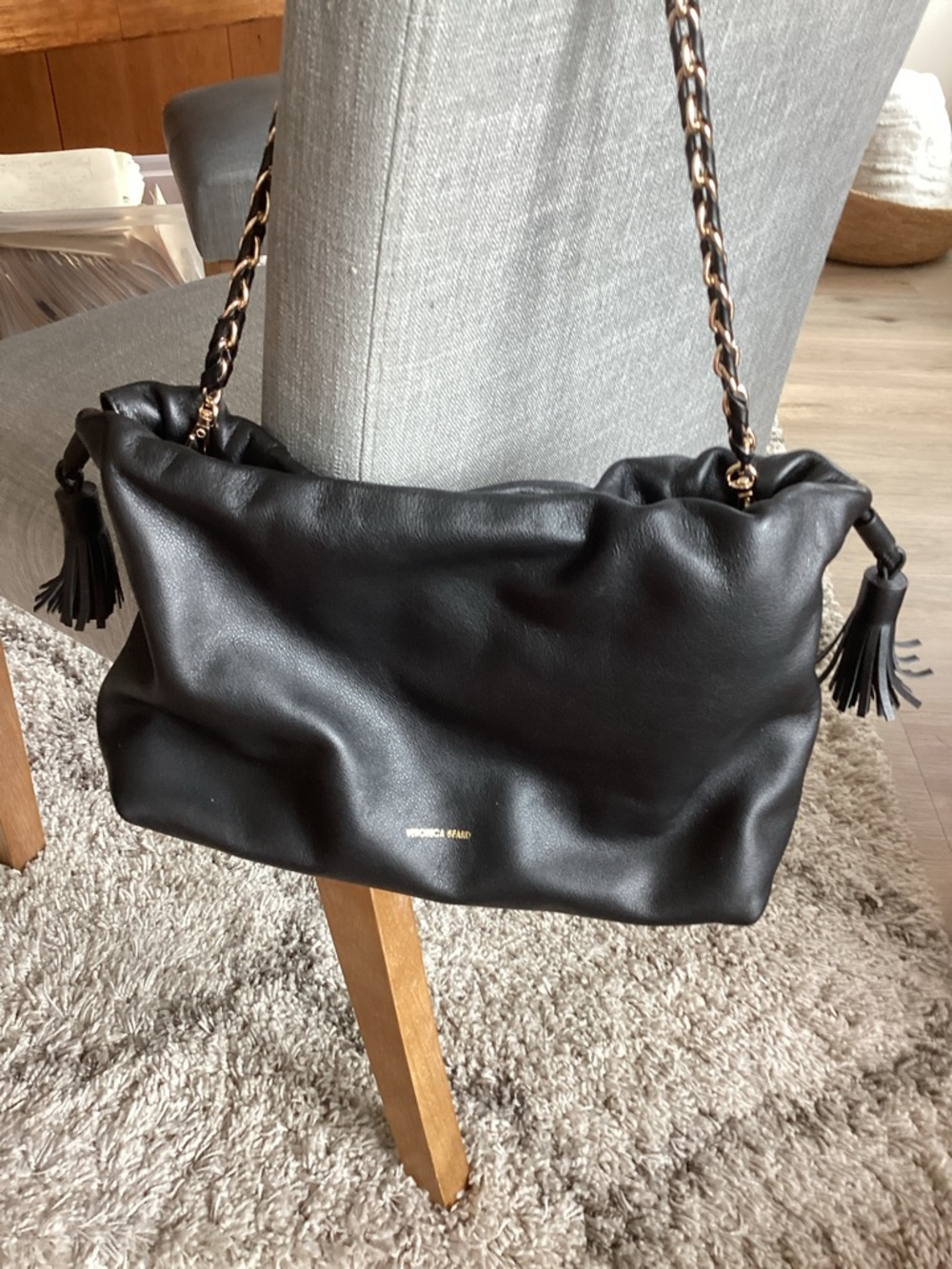 Veronica Beard Black Shoulder Bag with Braided Chain Strap